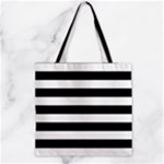 Horizontal Stripes - White and Black Zipper Grocery Tote Bag
