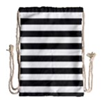 Horizontal Stripes - White and Black Drawstring Bag (Large)