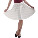 Horizontal Stripes - White and Seashell A-line Skater Skirt