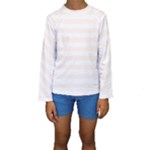 Horizontal Stripes - White and Seashell Kid s Long Sleeve Swimwear