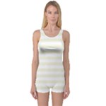 Horizontal Stripes - White and Beige One Piece Boyleg Swimsuit