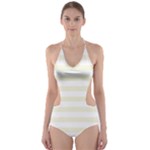 Horizontal Stripes - White and Beige Cut-Out One Piece Swimsuit