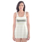 Horizontal Stripes - White and Beige Skater Dress Swimsuit
