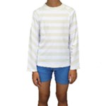 Horizontal Stripes - White and Beige Kid s Long Sleeve Swimwear