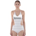Horizontal Stripes - White and White Smoke Cut-Out One Piece Swimsuit