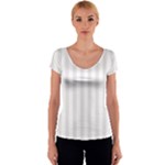 Vertical Stripes - White and Pastel Pink Women s V-Neck Cap Sleeve Top