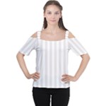 Vertical Stripes - White and Pastel Pink Women s Cutout Shoulder Tee