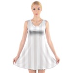 Vertical Stripes - White and Pastel Pink V-Neck Sleeveless Dress