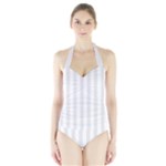 Vertical Stripes - White and Pastel Pink Women s Halter One Piece Swimsuit