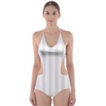 Vertical Stripes - White and Pastel Pink Cut-Out One Piece Swimsuit