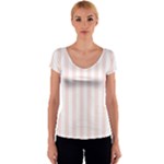 Vertical Stripes - White and Misty Rose Pink Women s V-Neck Cap Sleeve Top