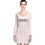 Vertical Stripes - White and Misty Rose Pink Long Sleeve Velvet Bodycon Dress
