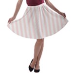Vertical Stripes - White and Misty Rose Pink A-line Skater Skirt