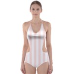 Vertical Stripes - White and Misty Rose Pink Cut-Out One Piece Swimsuit