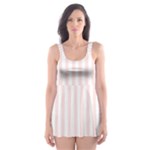 Vertical Stripes - White and Misty Rose Pink Skater Dress Swimsuit