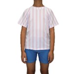 Vertical Stripes - White and Misty Rose Pink Kid s Short Sleeve Swimwear