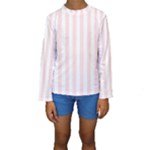Vertical Stripes - White and Misty Rose Pink Kid s Long Sleeve Swimwear