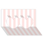 Vertical Stripes - White and Misty Rose Pink Twin Hearts 3D Greeting Card (8x4)
