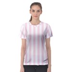 Vertical Stripes - White and Piggy Pink Women s Sport Mesh Tee