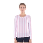 Vertical Stripes - White and Piggy Pink Women s Long Sleeve T-shirt