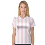 Vertical Stripes - White and Piggy Pink Women s V-Neck Sport Mesh Tee