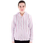 Vertical Stripes - White and Piggy Pink Women s Zipper Hoodie
