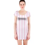 Vertical Stripes - White and Piggy Pink Short Sleeve Bodycon Dress