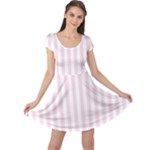 Vertical Stripes - White and Piggy Pink Cap Sleeve Dress