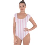 Vertical Stripes - White and Piggy Pink Short Sleeve Leotard (Ladies)