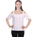Vertical Stripes - White and Piggy Pink Women s Cutout Shoulder Tee