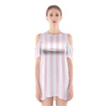 Vertical Stripes - White and Piggy Pink Women s Cutout Shoulder Dress