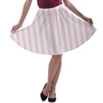 Vertical Stripes - White and Piggy Pink A-line Skater Skirt