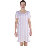 Vertical Stripes - White and Piggy Pink Short Sleeve Nightdress