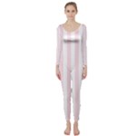 Vertical Stripes - White and Piggy Pink Long Sleeve Catsuit