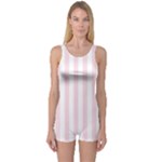 Vertical Stripes - White and Piggy Pink One Piece Boyleg Swimsuit