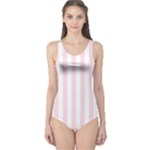 Vertical Stripes - White and Piggy Pink One Piece Swimsuit