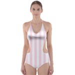 Vertical Stripes - White and Piggy Pink Cut-Out One Piece Swimsuit