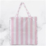 Vertical Stripes - White and Piggy Pink Grocery Tote Bag