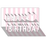 Vertical Stripes - White and Piggy Pink Happy Birthday 3D Greeting Card (8x4)