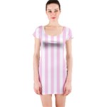 Vertical Stripes - White and Classic Rose Pink Short Sleeve Bodycon Dress