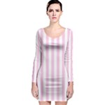 Vertical Stripes - White and Classic Rose Pink Long Sleeve Bodycon Dress