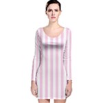 Vertical Stripes - White and Classic Rose Pink Long Sleeve Velvet Bodycon Dress
