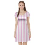 Vertical Stripes - White and Classic Rose Pink Short Sleeve Skater Dress