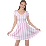 Vertical Stripes - White and Classic Rose Pink Cap Sleeve Dress