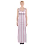 Vertical Stripes - White and Classic Rose Pink Maxi Thigh Split Dress