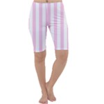 Vertical Stripes - White and Classic Rose Pink Cropped Leggings