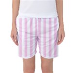 Vertical Stripes - White and Classic Rose Pink Women s Basketball Shorts