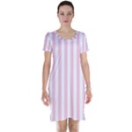 Vertical Stripes - White and Classic Rose Pink Short Sleeve Nightdress