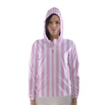 Vertical Stripes - White and Classic Rose Pink Hooded Wind Breaker (Women)