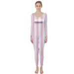 Vertical Stripes - White and Classic Rose Pink Long Sleeve Catsuit